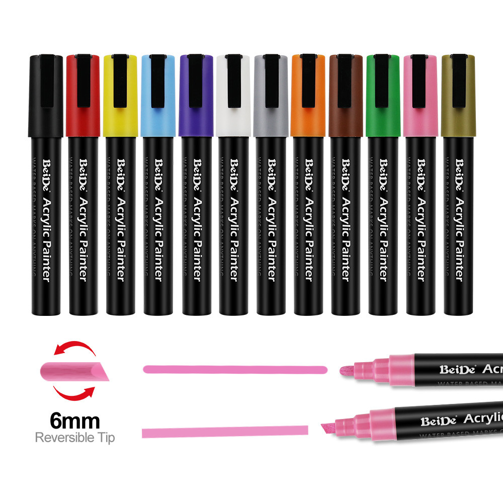 

12 Pcs Acrylic Paint Pen Permanent Art Marker Pen for Paper Glass Fabric Canvas Rock Metal Wood Graffiti