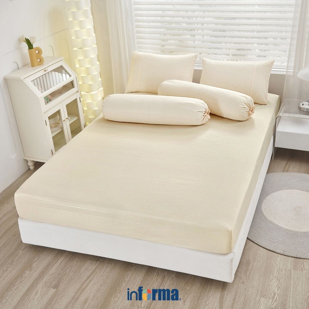 Informa Set Seprai Microfiber Emboss Krem King Queen Single 180x200 160x200 120x200 100x200 Sprei Se