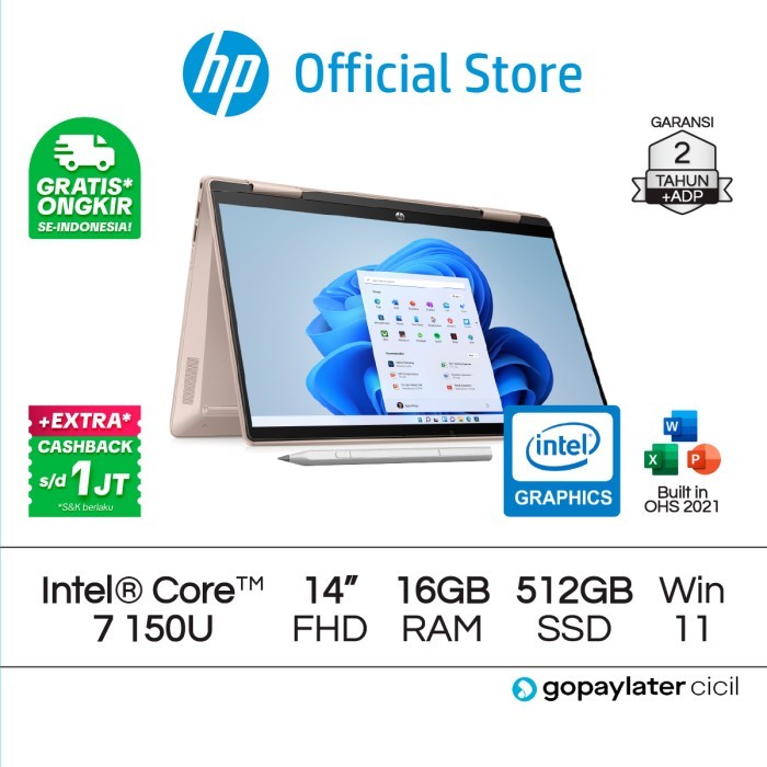 Laptop HP Pavilion x360 2in1 14-ek1070TU Core i7 Iris X 16GB RAM 512GB - 16GB/512GB, Space Blue