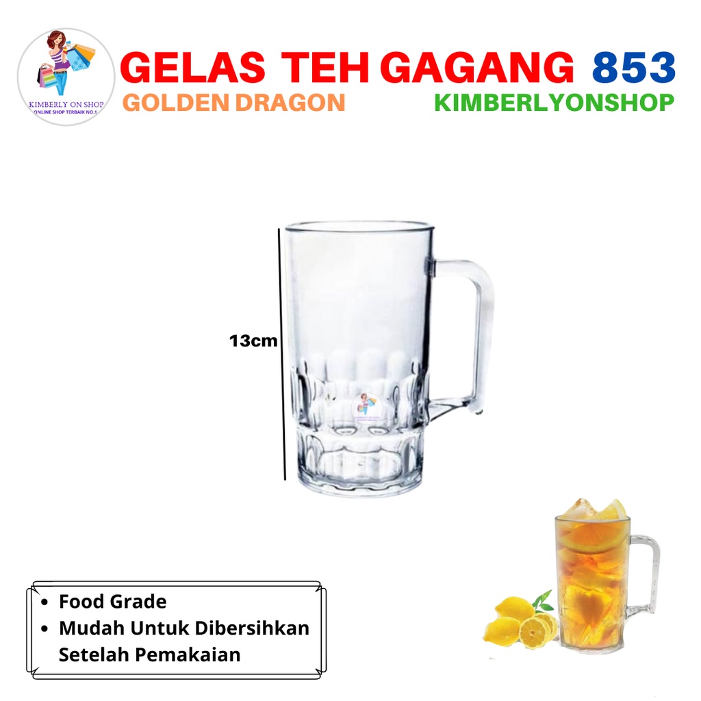 Gelas Bir Teh Gagang Plastik 410 ml Golden Dragon Melamin 853