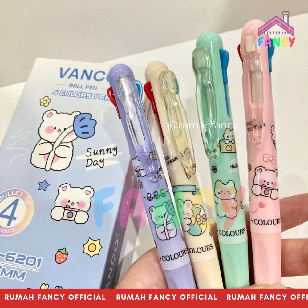 

[GROSIR] 1 LUSIN isi 12 PCS Bolpen/ Pulpen/ Pena/ Ball Pen Cetek Cetekan 4 Warna VANCO 0.7mm VC-6201