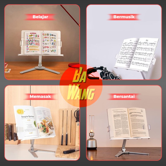 

Book Stand Standing Holder Dudukan Penjepit Sandaran Tatakan Buku - Silver