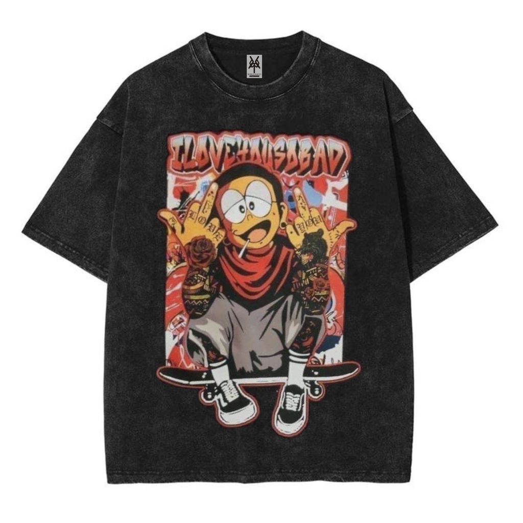 Kaos oversize nobita gucci gang washed washing vintage tee