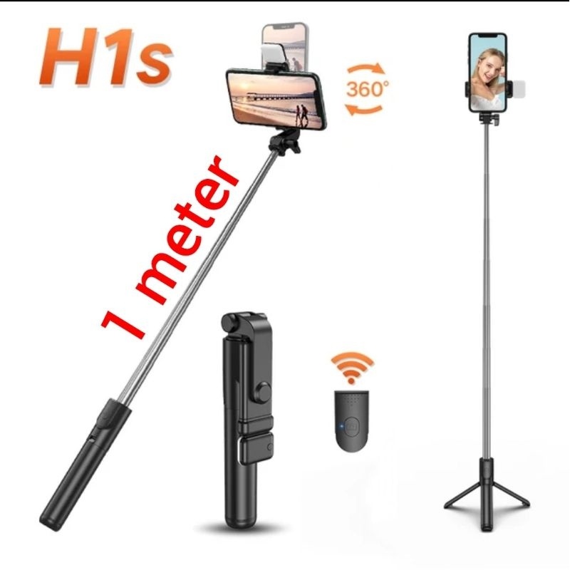 H1S tongsis tripod bluetooth 1 meter tongsis tripod lampu panjang 1 meter remote selfie stick tripod