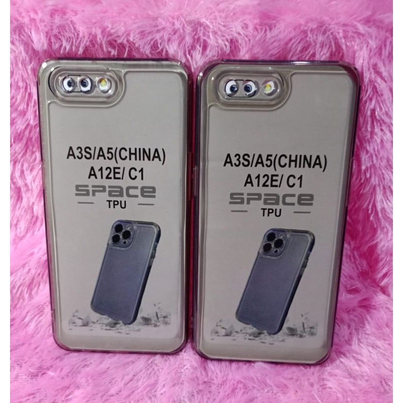 SoftCase Casing OPPO A3S C1 Silikon CLEAR Hitam Pelindung belakang HP TPU Space