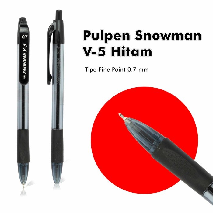 

Bolpen / Ballpoint / Pulpen Snowman V5 / V 5 0.7 mm - 1 lusin - Hitam