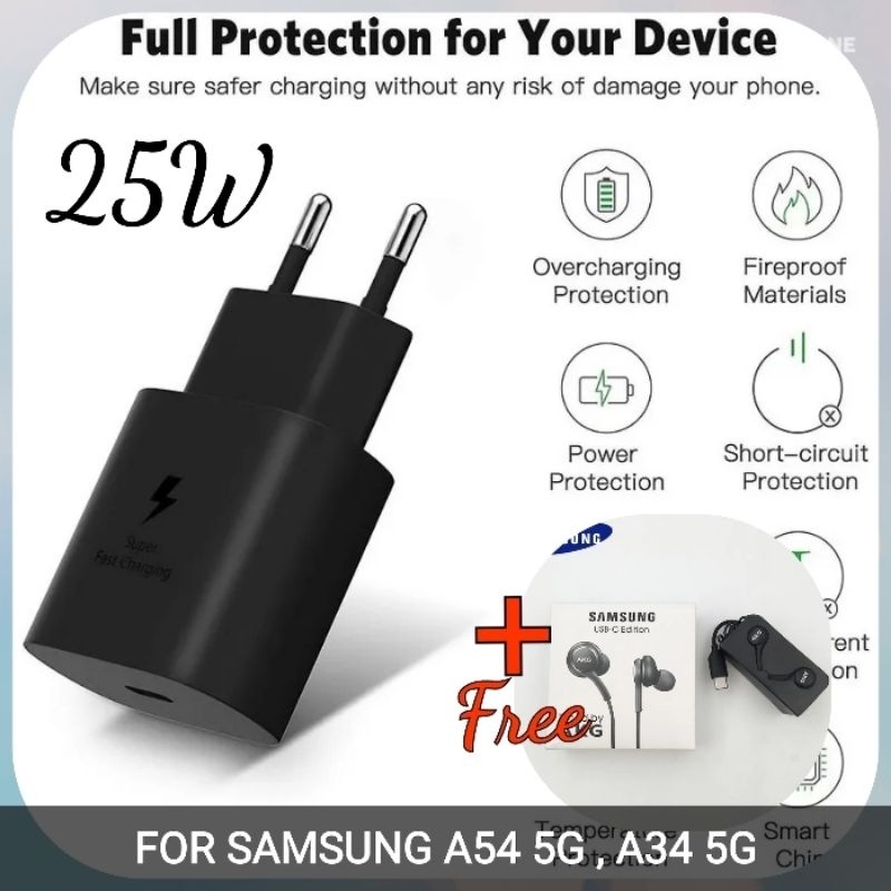 ORIGINAL ADAPTER KEPALA CHARGER 25 WATT FAST CHARGING SAMSUNG A54 5G , A34 5G , A33 5G , A53 5G , A7