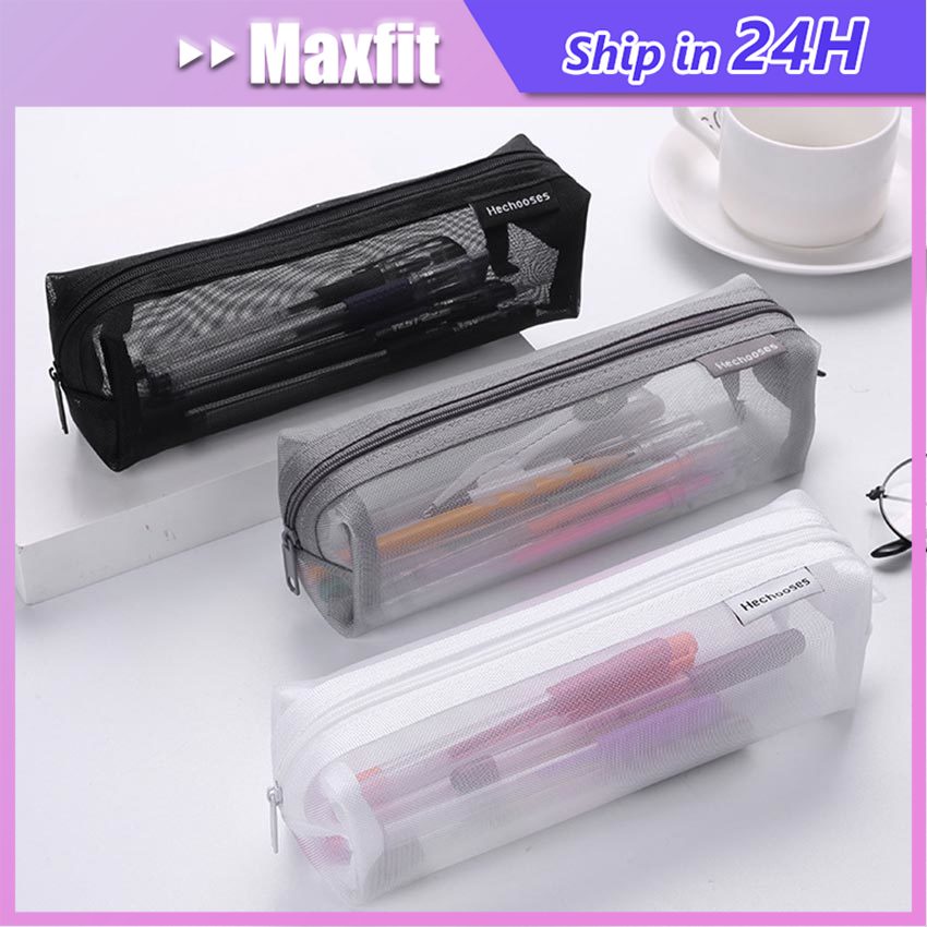 

Tempat Pensil Transparan Mesh Zipper Pencil Case Kotak Pensil - Simple Style