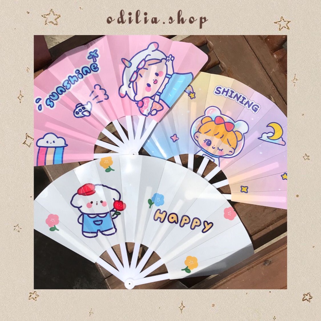 Kipas Tangan Lipat Karakter Summer Sweet Kartun Animal Girl Aesthetic Aksesoris Wanita Folding Fan C