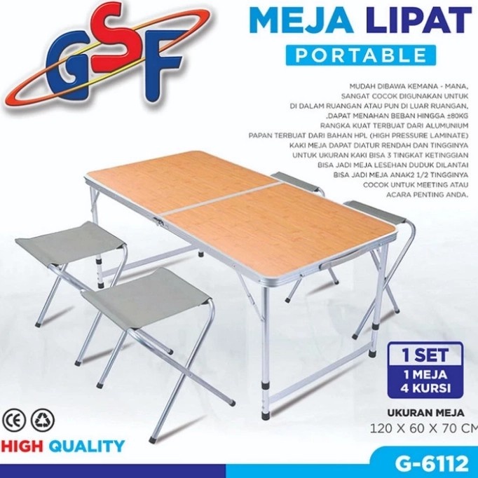 Meja Koper Lipat Portabel Serbaguna Set Kursi