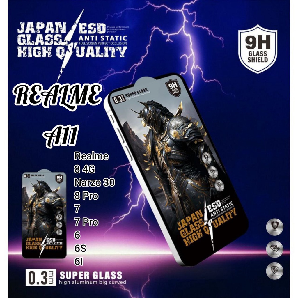 [REALME A11] TEMPERED GLASS TG KACA ESD ANTI STATIC BENING FULL SCREEN TYPE REALME 8 4G REALME Narzo