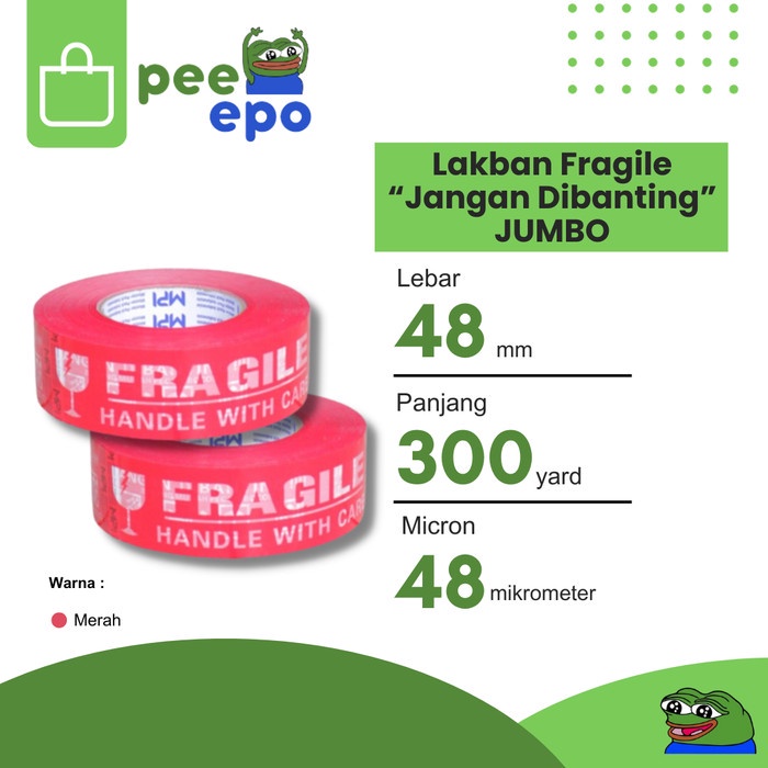 

Lakban Fragile Merah Jangan Dibanting 48 mm x 300 YARD MPI Jumbo
