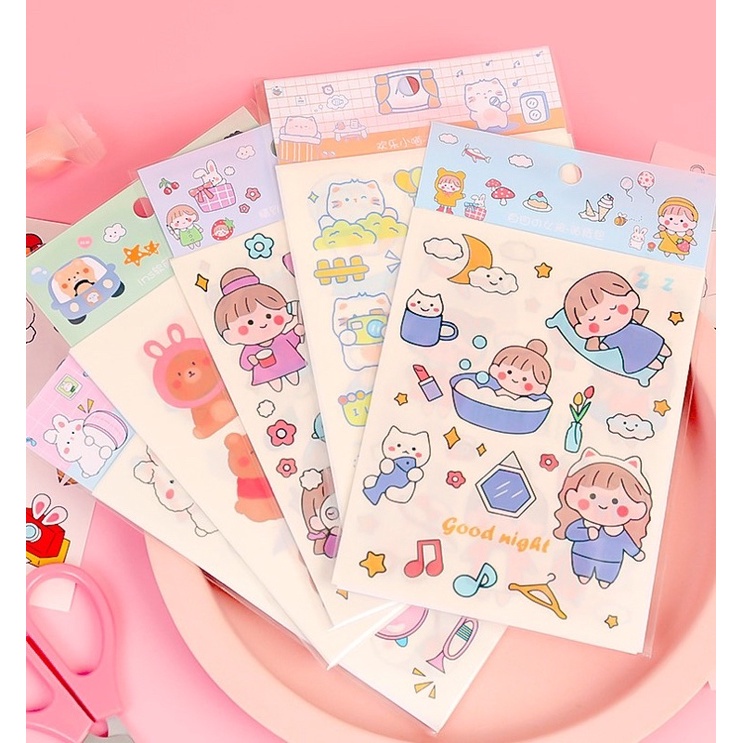 

STESSI Sticker Set Aesthetic Stiker Korea Import Isi 4 Lembar Import Lucu / Pvc