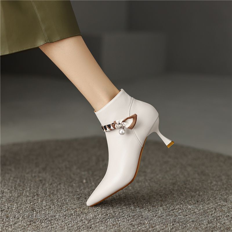 Genuine leather short boots and ankle boots Winter pointed high heels