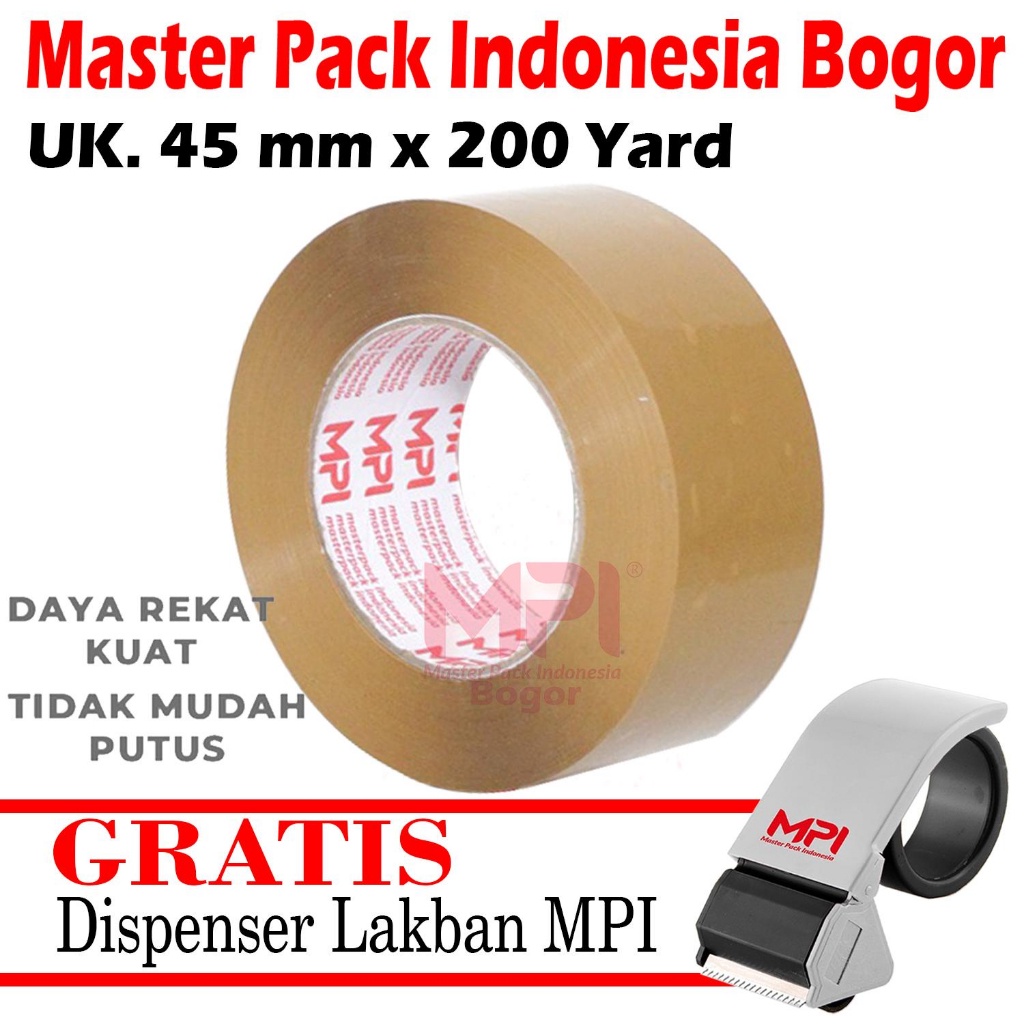 

[ GRATIS DISPENSER ] Lakban Coklat MPI 45 mm x 200 yard / Lakban Packing - Master Pack Indonesia