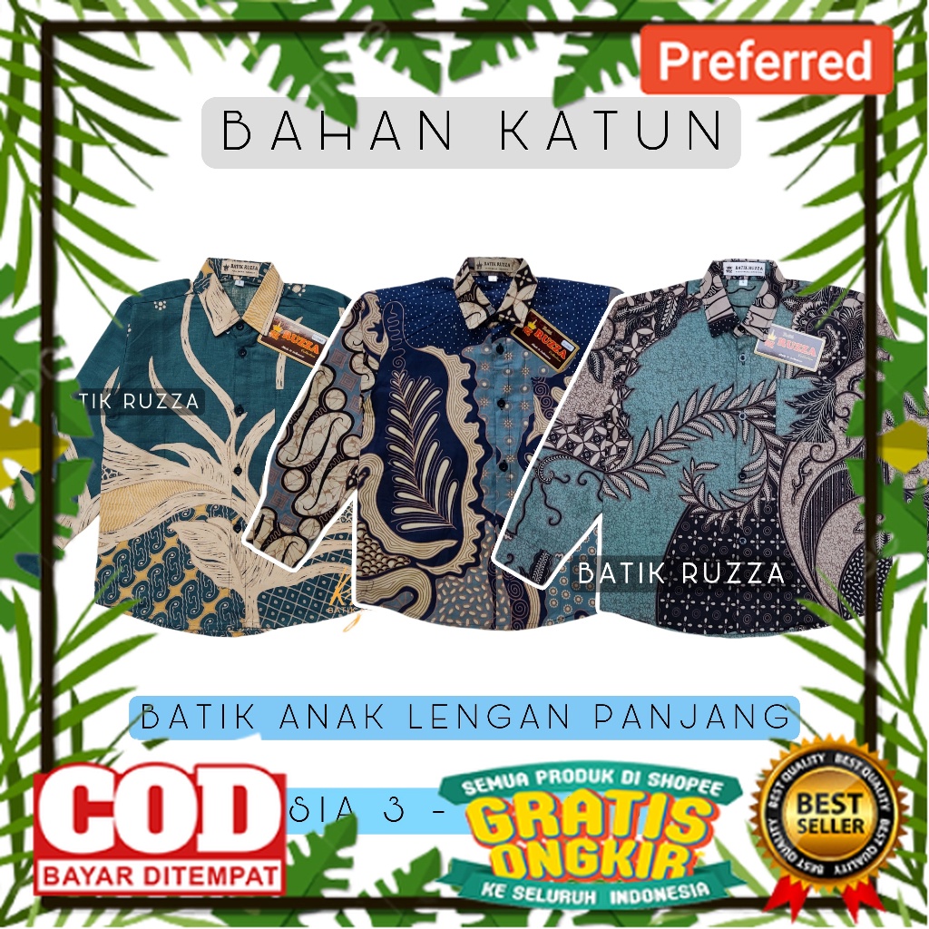RUZZA Batik Anak Ukuran 3-15 Tahun Kemeja Lengan Panjang Motif Seno Sogan Coklat Cappucino Baju Laki