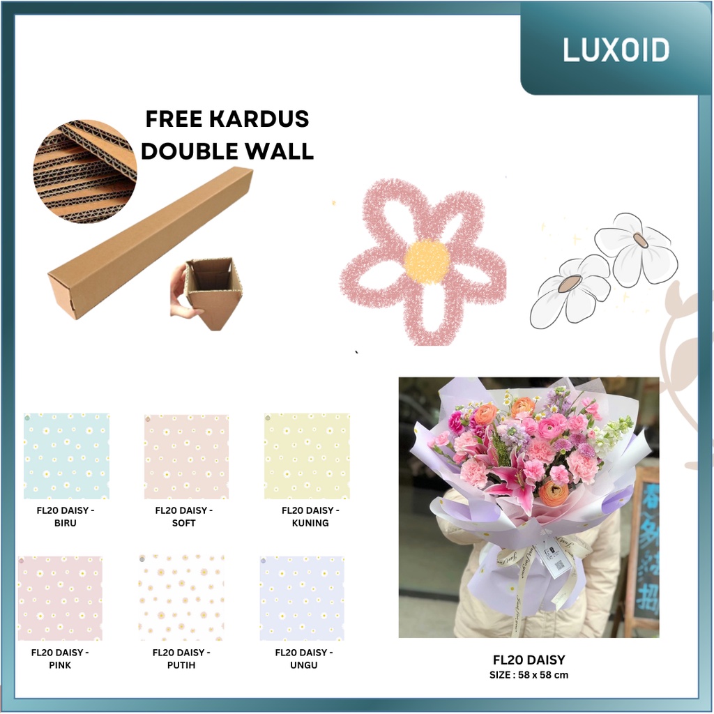 

LUXOID - (5 LEMBAR) - FL20 DAISY Kertas Bunga Paper Buket Motif Bunga Daisy Matahari Aster Florist Cellophane