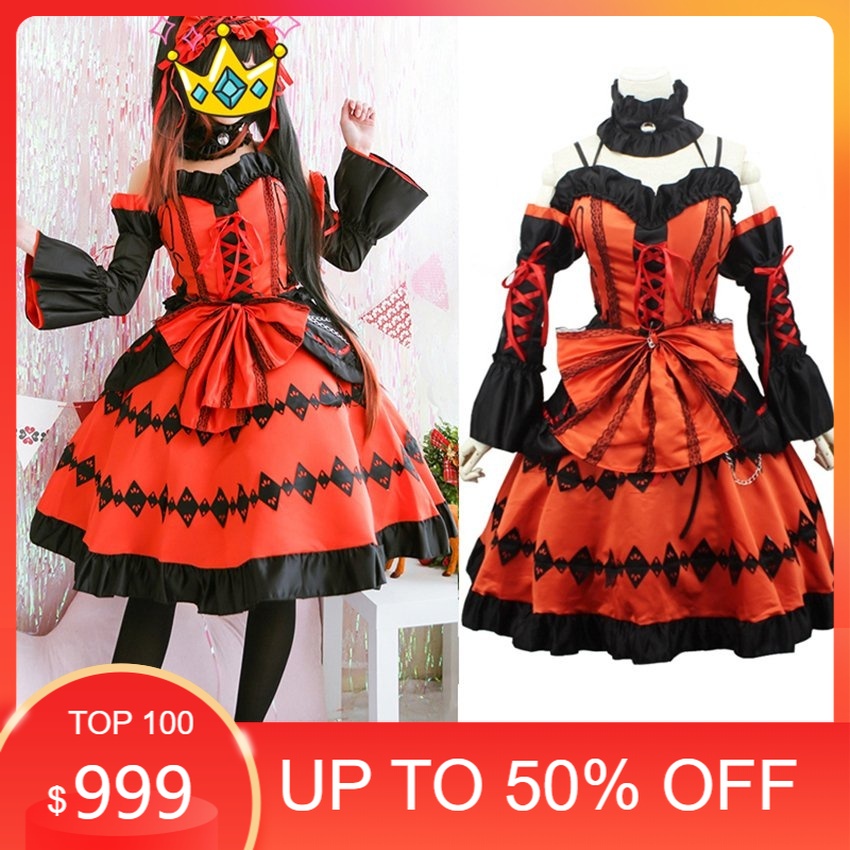 AKSESORIS COSPLAY/ Anime DATE A LIVE Nightmare Tokisaki Kurumi Cosplay Costumes Fancy Lolita Girl Pr