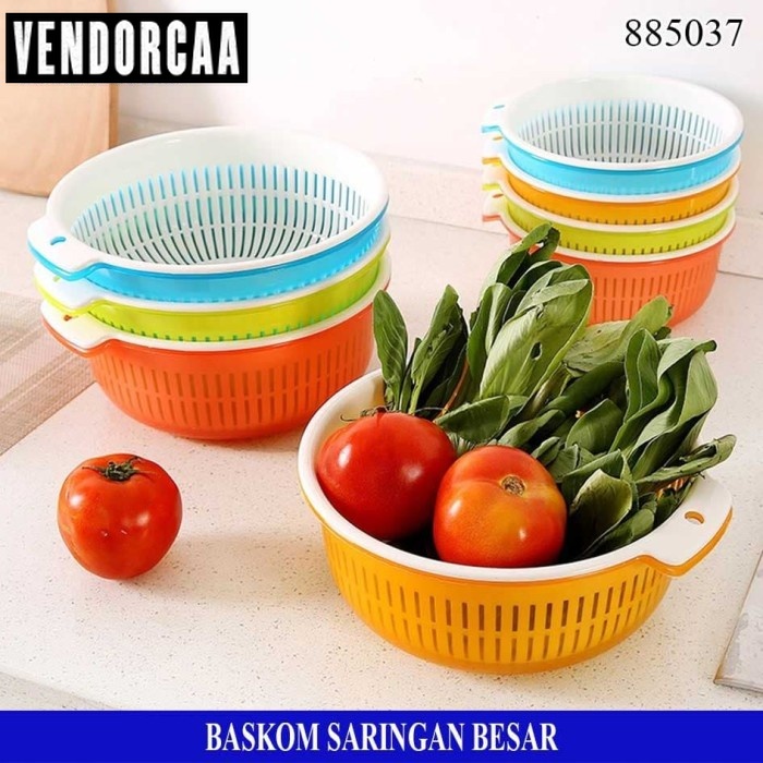 Baskom Saringan Plastik Besar Bening Cuci Buah Sayur Wadah Sayur Buah