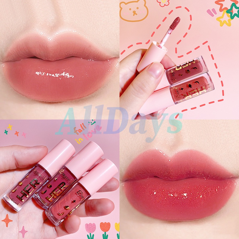 HER Lipstik Glitter Lip Gloss Moisturizing Lipstick Her Dragon Ranee Lipstik Liquid Cair Waterproof Dragon Ranee Lipstick