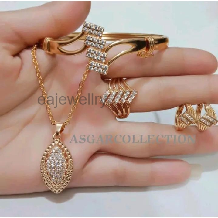 1 Set perhiasan emas asli 24 karat mewah model baru elegan titanium wanita dewasa