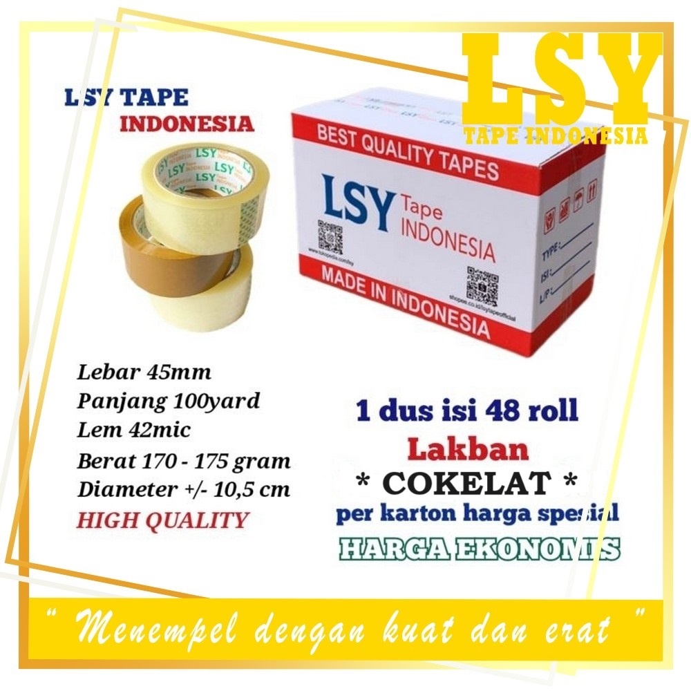 

LSY 1Dus Grosiran 48roll Lakban Cokelat 45mm x 100yard 42mic Ekonomis