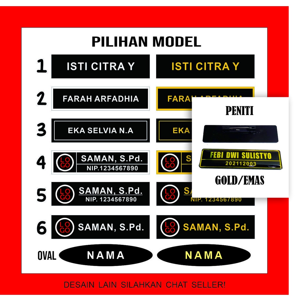 

Bordir Bordir Nametag Papan Nama Dada Akrilikbisa pesan satuan