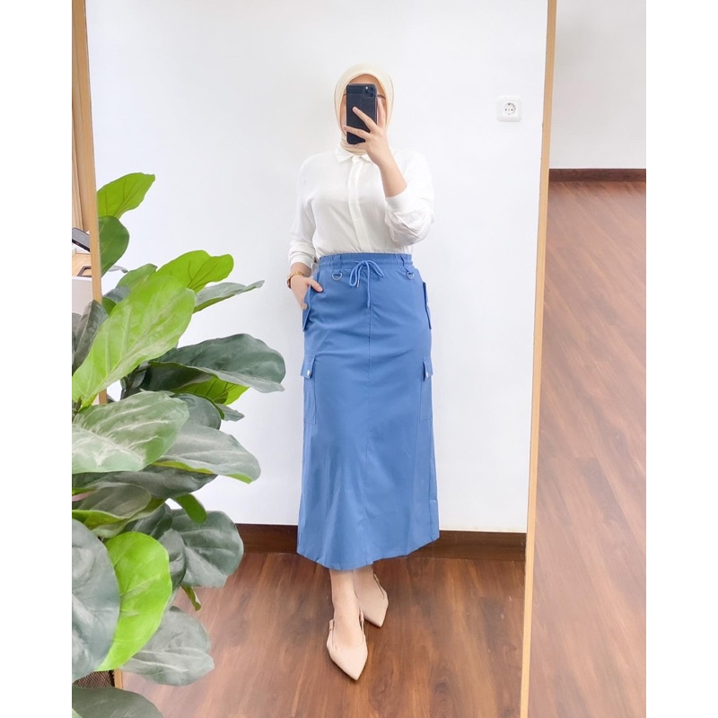 ZEIVOR - ZRX OOTD WANITA JELA / ROK ZIZE CARGO PARASUT / Pakaian Casual Wanita Hijab / Rok Cargo Wan