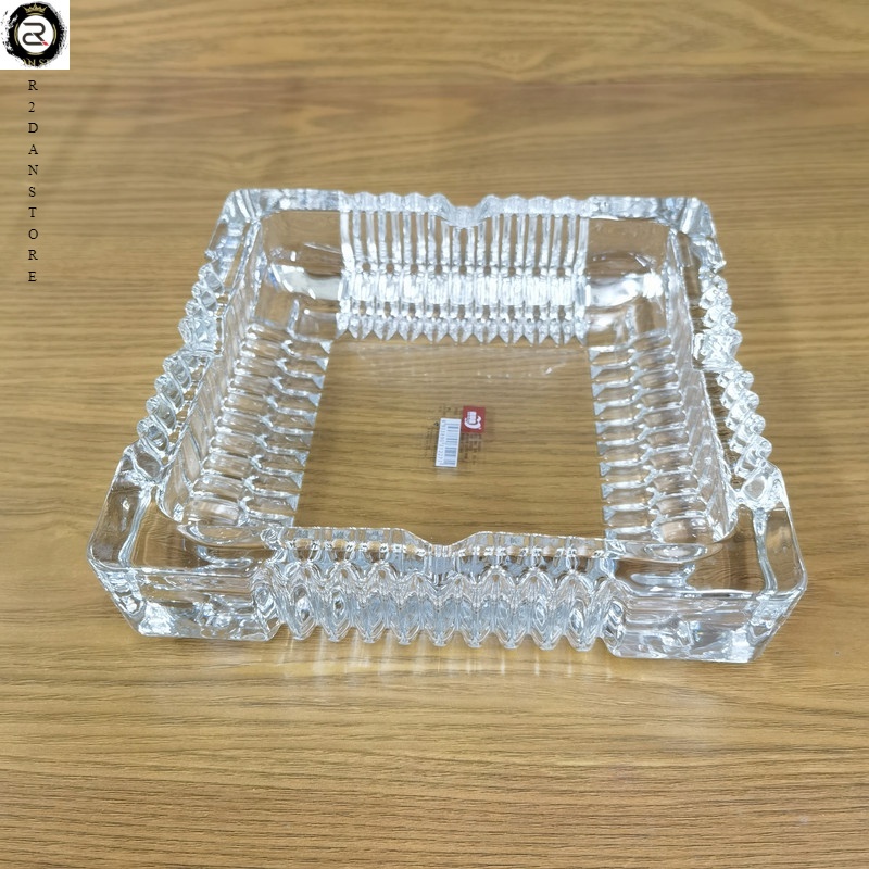 Glass Ashtray/Asbak Kaca/Asbak Crystal/Asbak Rokok Beling Tebal Transparant Persegi 4 Bertekstur Uni