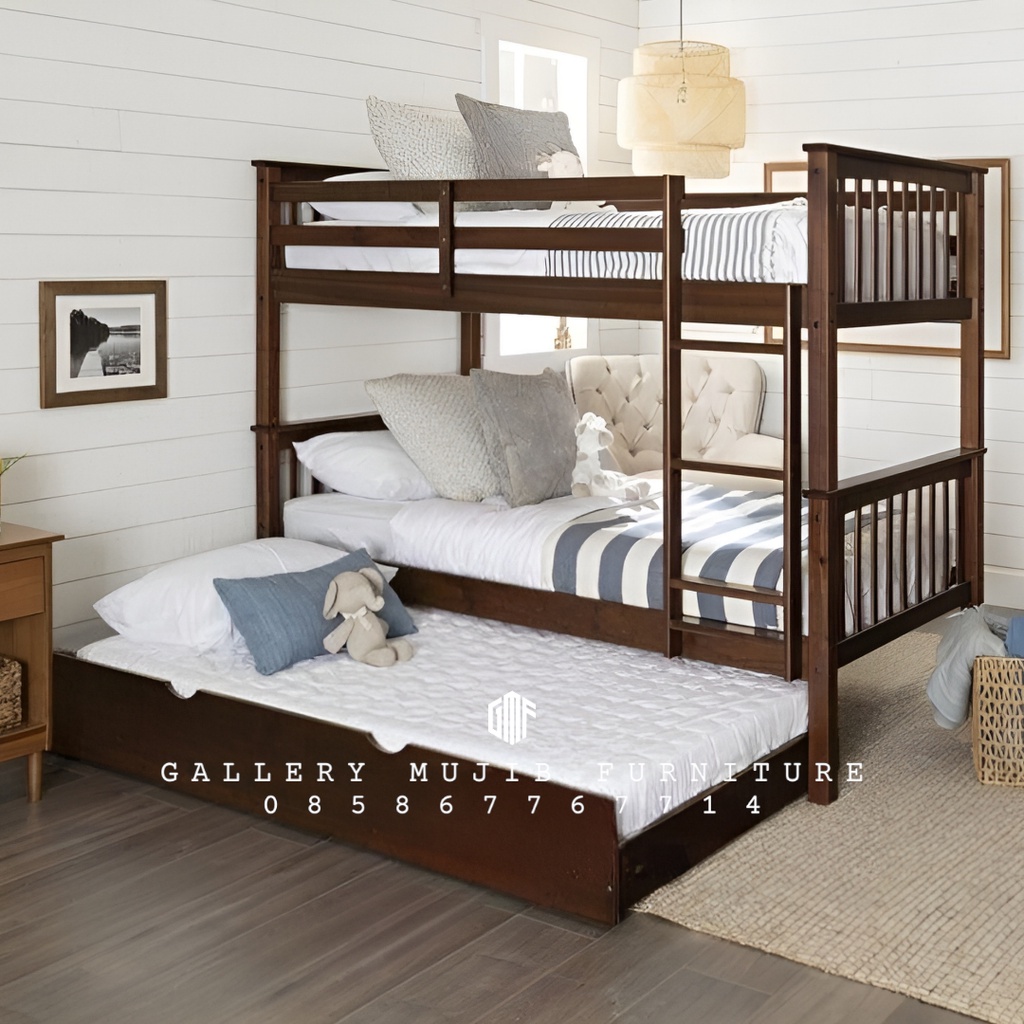 Tempat tidur tingkat ranjang susun jati dipan tingkat anak kayu jati