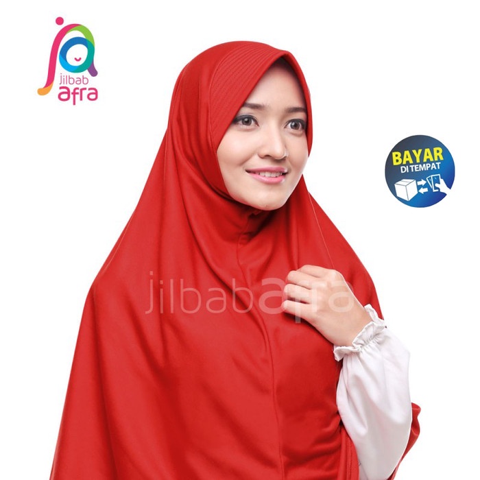 Hijab Instan Jilbab Afra Beria Arfa Kerudung Pet Bergo Kaos Merah Cabe - XS