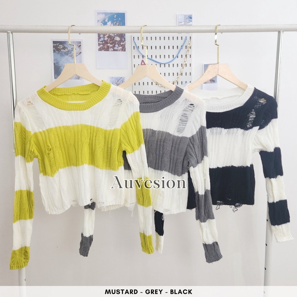 6037 Amora Long Sleeves Mesh Top Sweater Korean Top Atasan Wanita