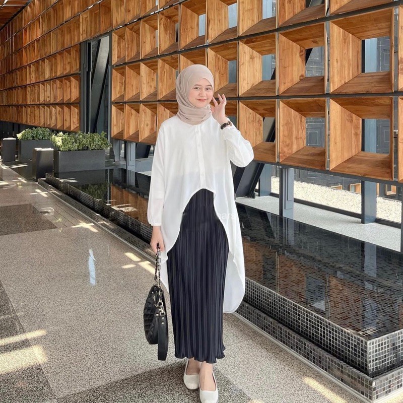 W & K - ZRX OOTD WANITA WAWA / JENA BLOUSE CRINCLE / Kasual Tunik Depan Pendek Belakang Panjang / He