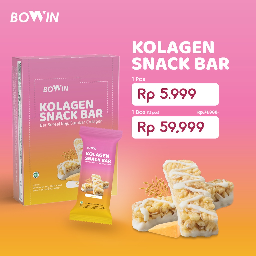 

(Bisa COD) Bowin Kolagen Bar 1,000mg (1 Box = 12 Pcs) - Snack Sehat Oat Tinggi Serat, Rendah Gula & Kalori