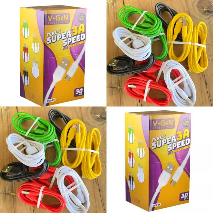 ASS [1 KOTAK 30 PCS] KABEL DATA CHARGER V-GEN VGEN VCB-29 VCB29 FOR TYPE C 3A FAST CHARGING KUALITAS