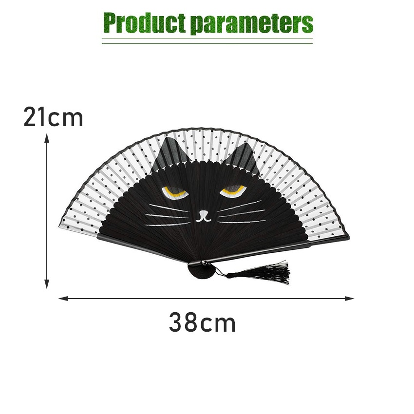 Kipas Tangan Lipat Kain Jepang Cina Motif Kucing Lucu Kado Kayu Kipas Menari