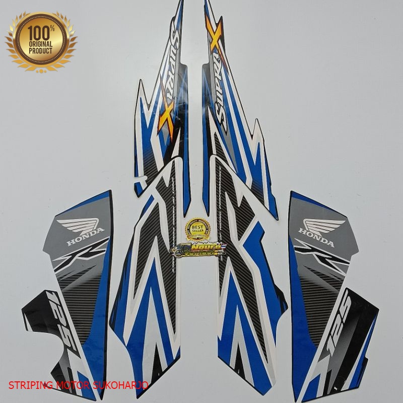 (ORI) striping honda supra x 125 r 2012 hitam lis biru kualitas original