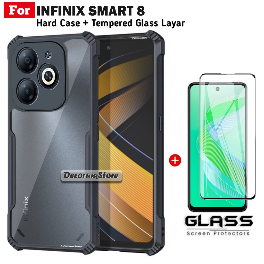 Casing Hp INFINIX SMART 8 Hard Soft Case Acrylic Free Screen Guard Full