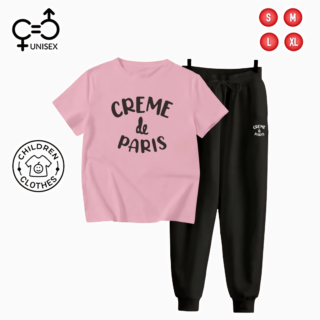 GC - SETELAN Anak Unisex KAOS + JOGGER Hitam - CREME DE PARIS