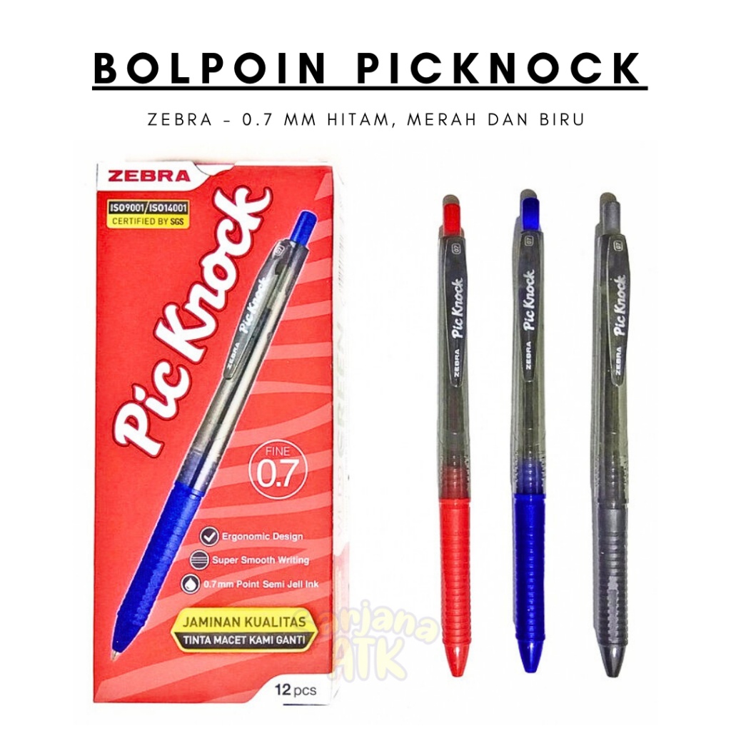 

Bulpen Zebra Pic Knock 0.7mm Warna Htam Biru Merah