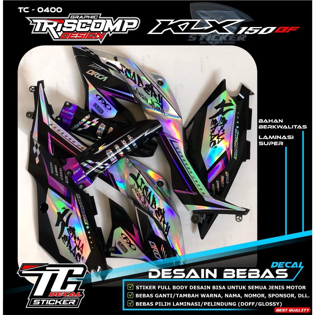 Sticker decal klx 150bf dtracker gordon klx old fullbody hologram kilat design bebas bisa request mo