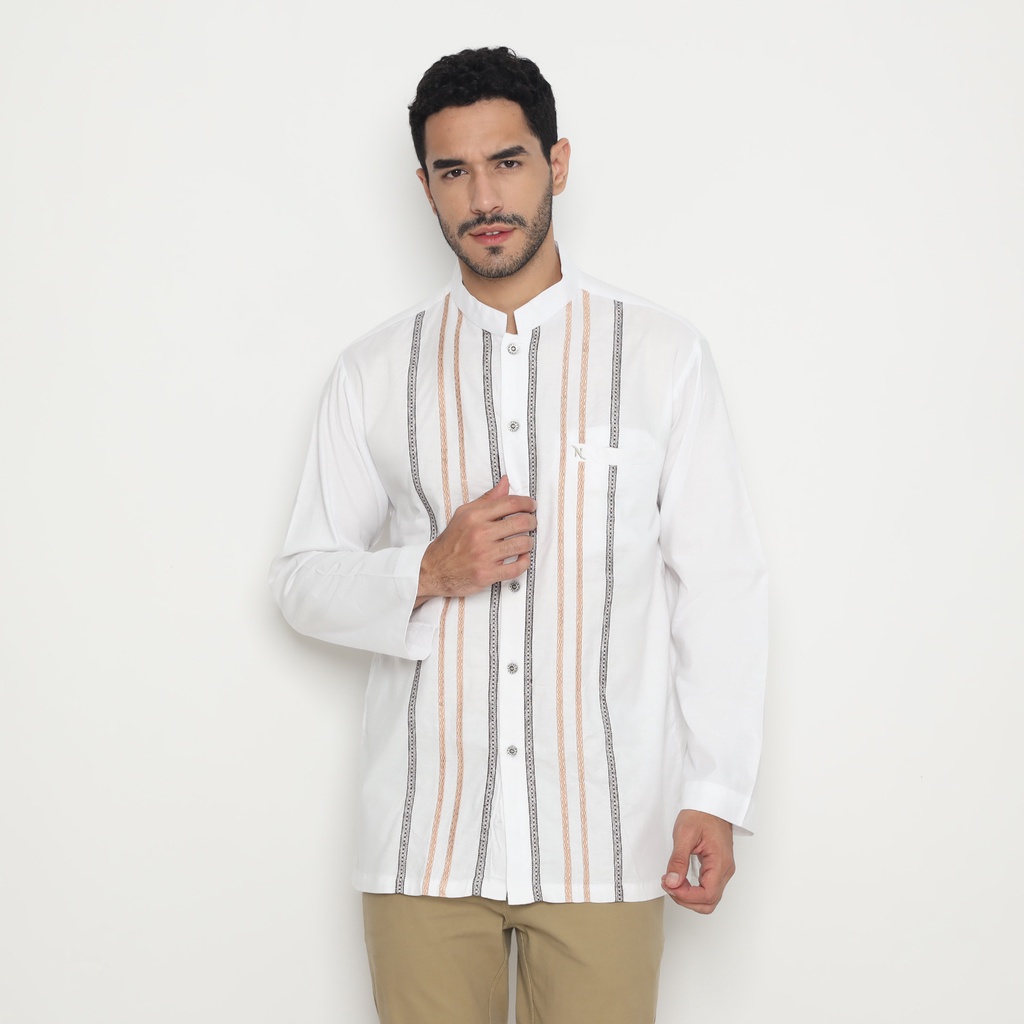 Nizar Bordir Baju Koko Putih Lengan Panjang Bordir Katun Premium - NX 11 G PUTIH