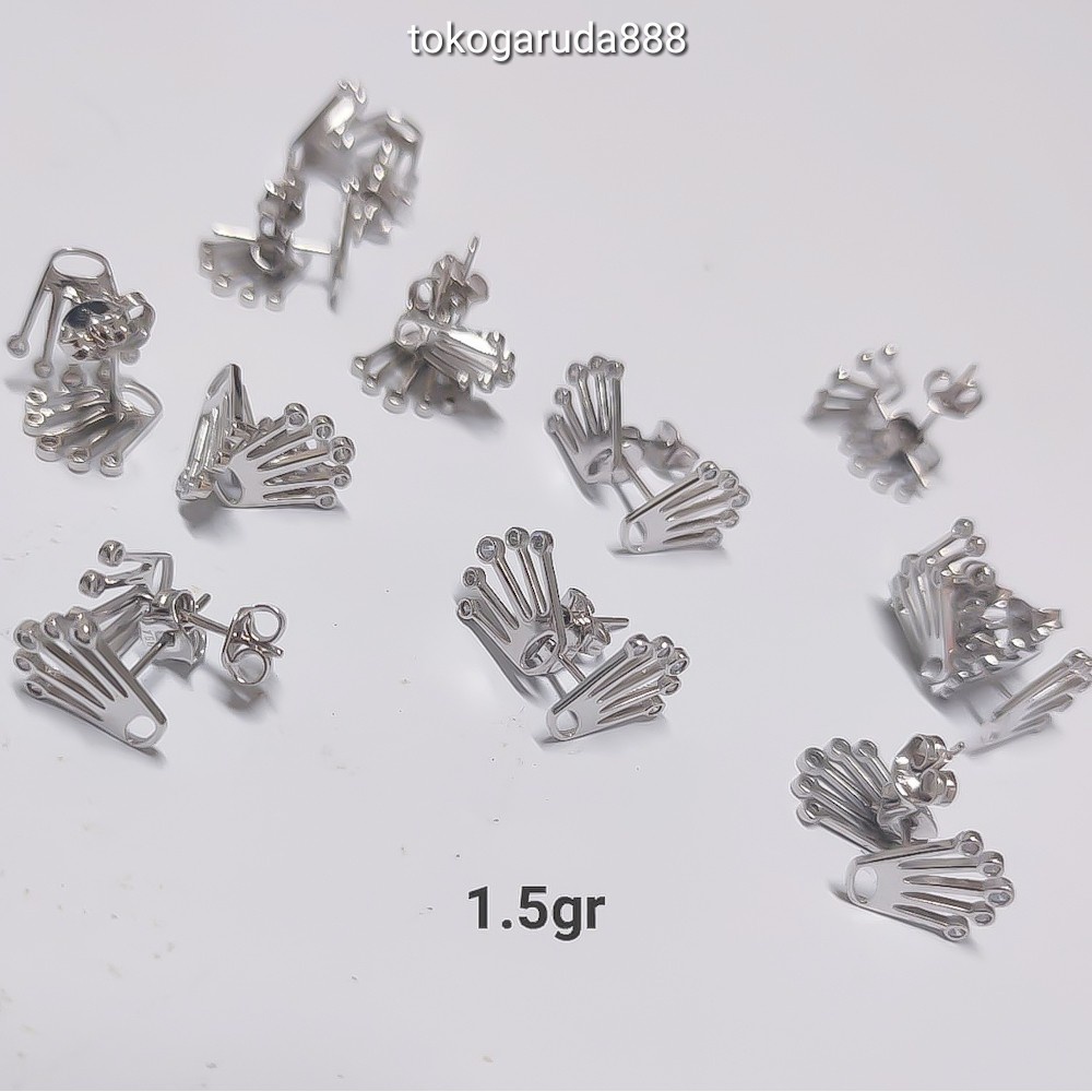 Anting duduk anak dan dewasa emas asli kadar 750 75% 22 17k rolex permata putih kuning giwang kerabu