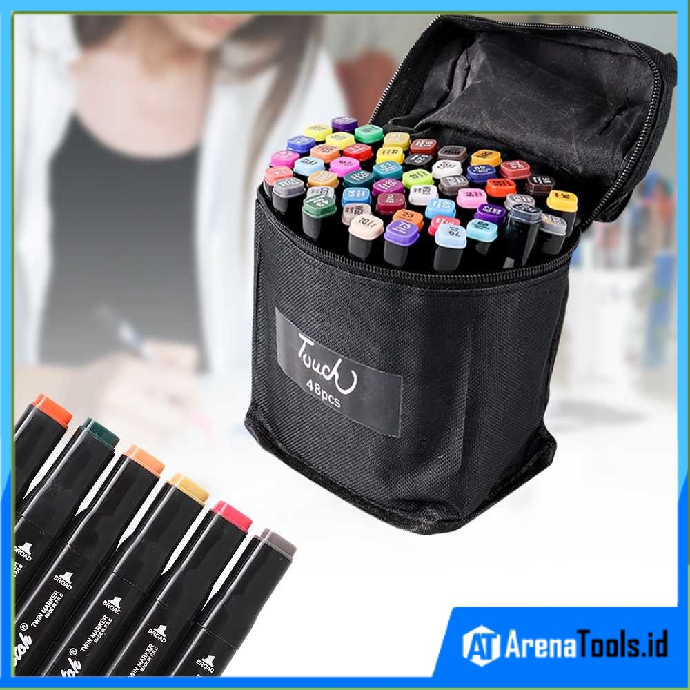 

Color Marker With Bag Spidol Warna Dengan Tas - Spidol Dual Side Fine Art Brush Art Marker Set - CY-006