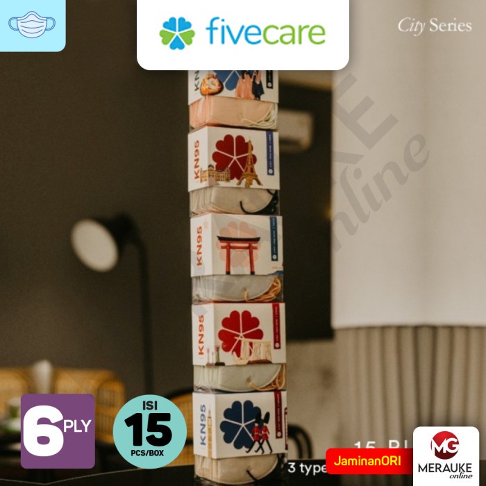 Masker FIVECARE KN95 Earloop 6 Ply The City Series Box isi 15s