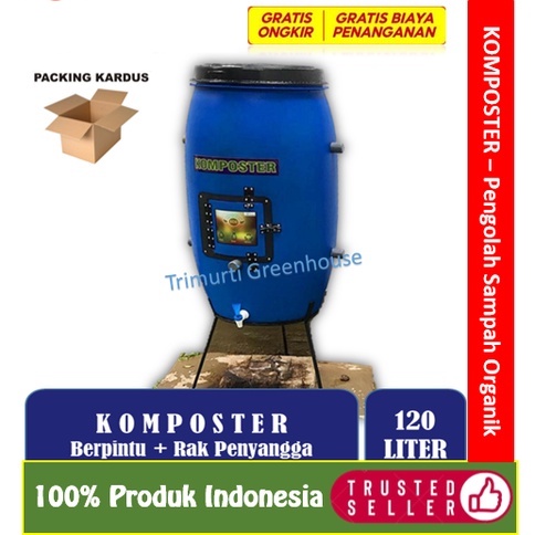 TONG KOMPOSTER 120 Liter Berpintu + Rak Penyangga | Alat Pengolah Sampah Organik