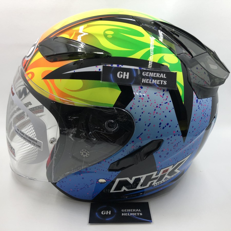 Helm NHK Half Face Double Visor R1 SE Karel Winter Black Blue SNI Dewasa Pria Wanita Helmet Original