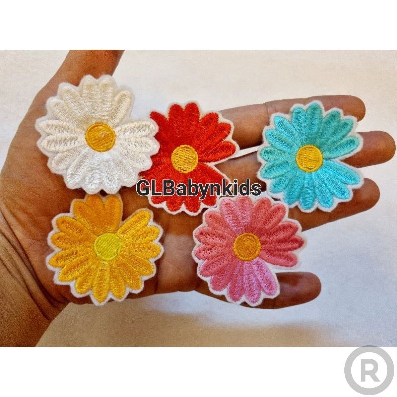 Bordir Patch Bordir Jahit Tempel Bunga Daisy Halus Bordir Nama Custom Nama Dada
