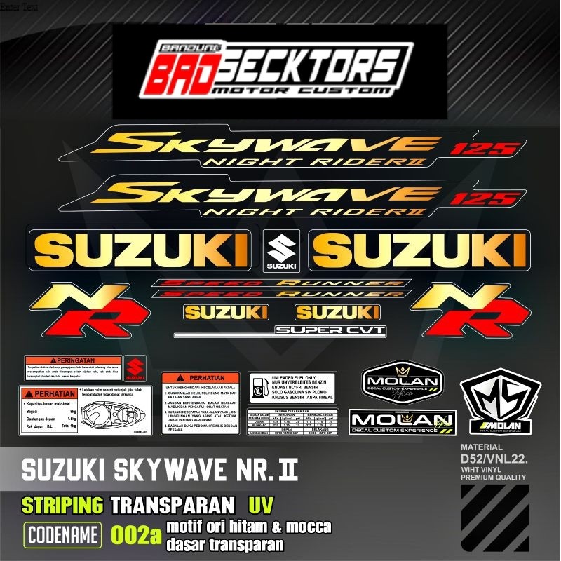 Decal Sticker Striping Variasi Transparan Uv Skywave NR 2 Speed Runner Hitam Mocca Skywave Nigt Raid