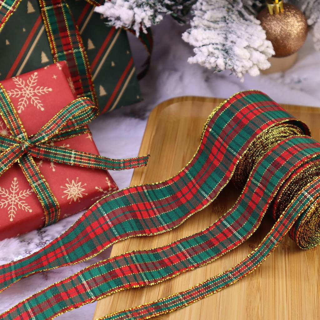 

5 Yards Plaid Ribbon Christmas Ribbon for DIY Crafts, Gift Wrapping, Cake Baking, Christmas Party Decor